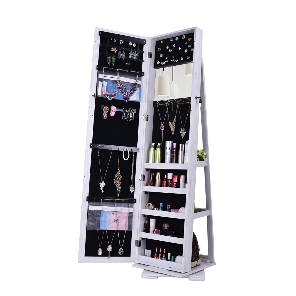 360 Degree Rotation Full-Body Mirror Cabinet PVC Film Moisture Proof Dressing Mirror Cabinet Super Storage Jewelry Storage