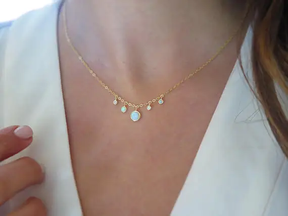 authentic 925 sterling silver chocker cz opal jewelry gold chain elegant women stunning lovely white opal pendant necklace