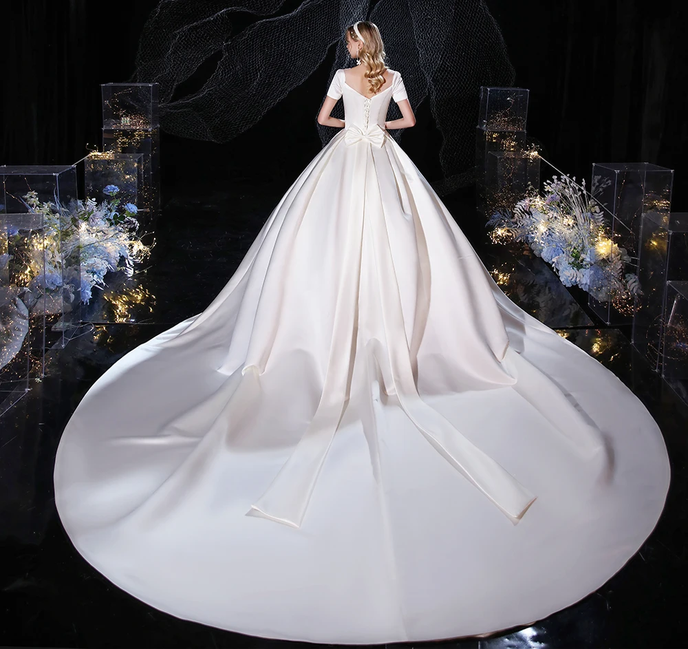 Wedding Dress 2022 Luxury Satin Wedding Gown With Train Ball Gown Classic Princess Bride Dress Plus Size Vestido De Noiva