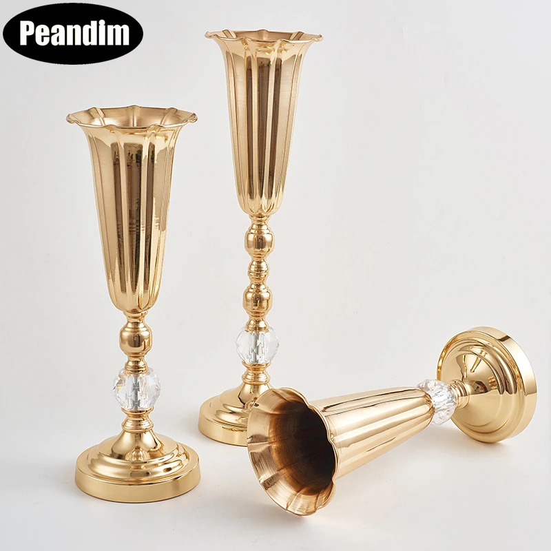 PEANDIM European Flowe Vase Luxury Metal Flower Holder For Wedding Party Table centerpieces Decoration Home Flower Column Stand