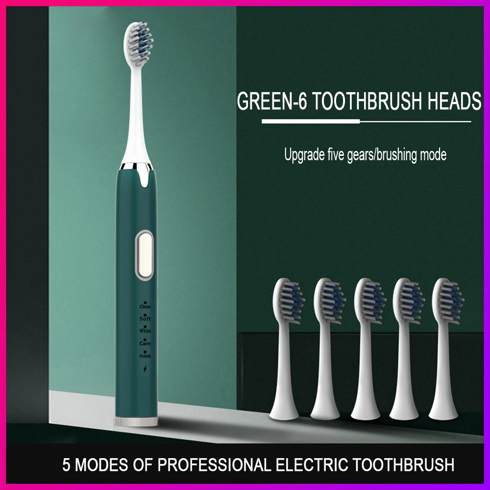 ソニック-充電式電動歯ブラシ,5つのモード,防水,超音波,口腔ケア,大人の歯のホワイトニング