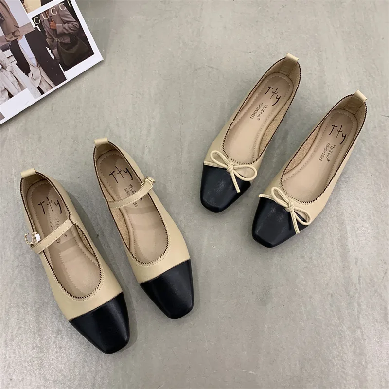 Bailamos Brand New Flats Shoes Women Low Heel Ballet Square Toe Shallow Shoe Slip On Loafer Round Toe Ballet Flat Shoes zapatos