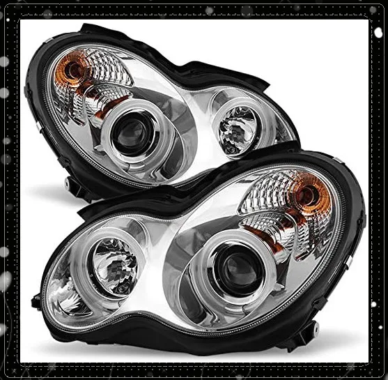 Sulinso For 01-07 Benz W203 C-Class 4-Doors Sedan Wagon Chrome Clear Projector Halogen Type Headlights  Accessories