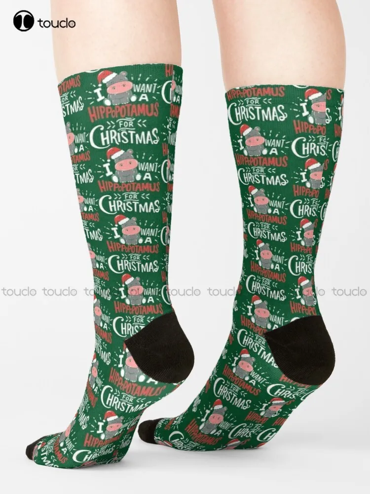 I Want Hippopotamus For Christmas Hippo Xmas Gift Christmas Santa Claus Christmas Tree Socks Workout Socks Men Christmas Gift