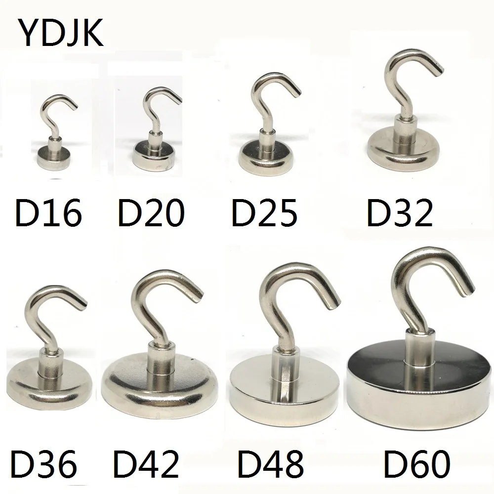 N42 Magnetic Hook Strong Neodymium Fishing MAGNET Holder NdFeB Pot Magnet Hooks Dia 16mm-60mm