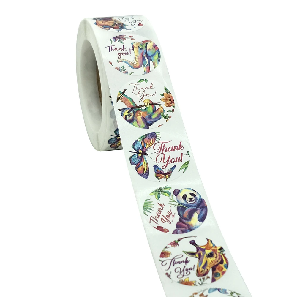 500pcs Cute Thank You Sticker 2.5cm Watercolor Animal Label Packaging Sealing Decoration Stationery Sticker