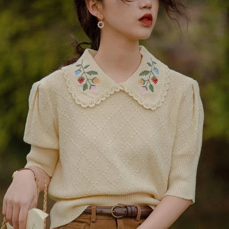 Sweaters Women Pullovers Vintage Sweet Korean Style Knitting All-match casual Retro Tender Cozy Loose Office Lady Summer Female