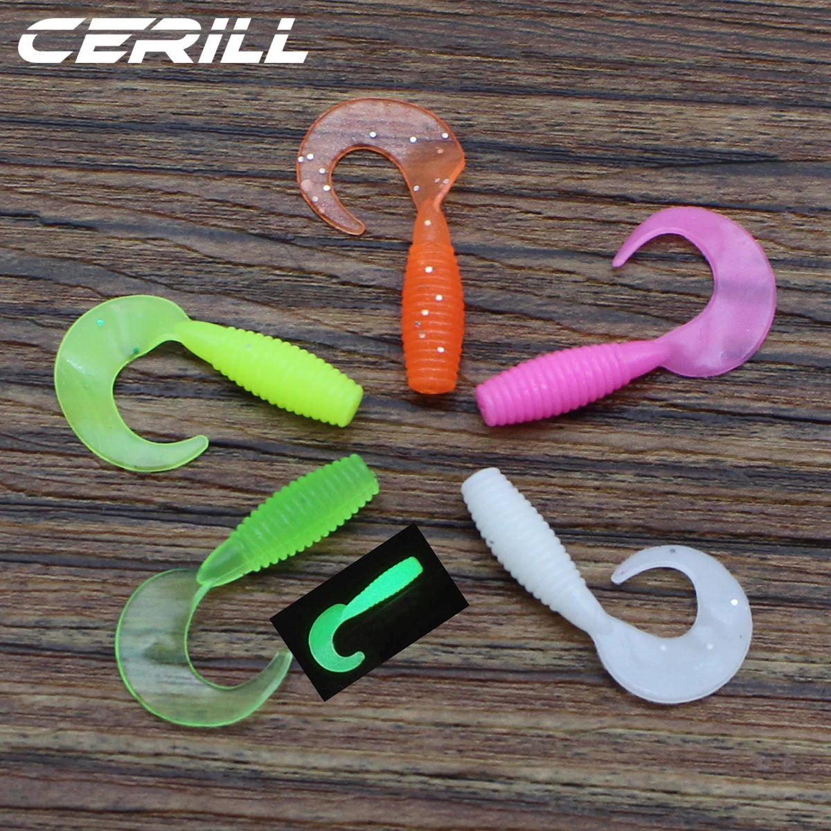 

Lot 100 Cerill Wobblers Soft Bait Swimbait Tail Grub Lures 2.5 cm 0.2 g Silicone Fishing Lures Artificial Carp Luminous Tackle