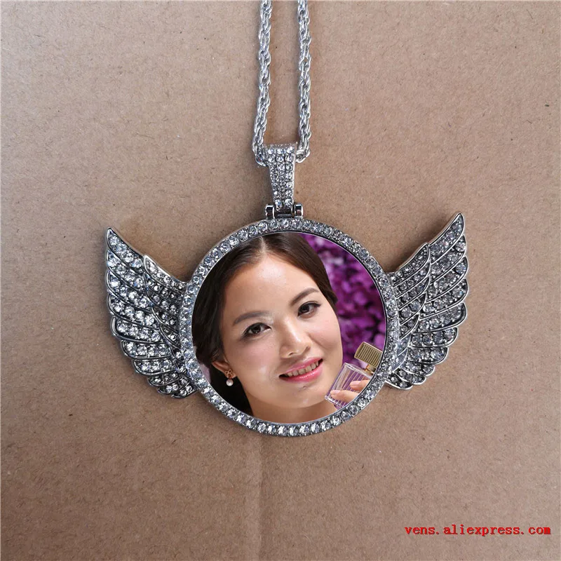 

big sublimation blank wings necklaces pendants with drill hot transfer printing keychains jewelry consumables 3pieces/lot