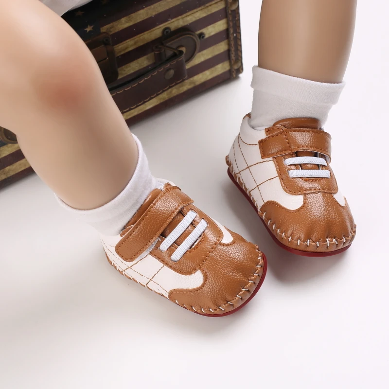 Newborn Baby Shoes Boys and Girls PU Colorblock Casual Sneakers Non-Slip Toddler Shoes First Walkers Moccasin Shoes