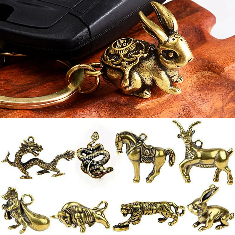 DIY Crafts Bull Ornament Sculpture Copper Miniatures Figurines Desk Decor Pure Copper Handmade Lines Key Pendant Car Ornaments