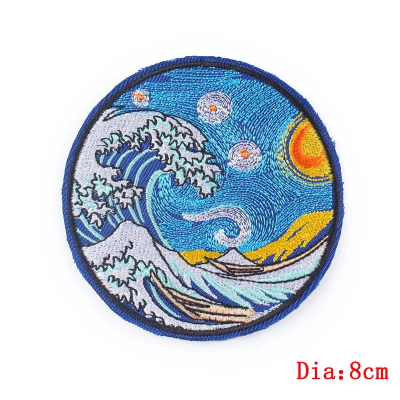 Pulaqi 10PCS Van Gogh Patch Waves Water Wholesale Patches Iron On Patches For Clothing Stripe Wholesale Dropship Custom Patch