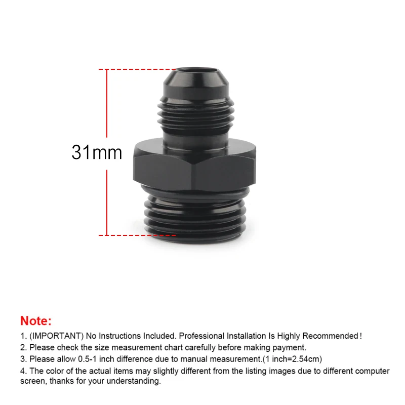 ORB-8 O-ring Boss AN8 8AN to AN6 6AN Male Adapter Fitting Black 6061-T6 aluminum  Specification : AN6 to ORB8