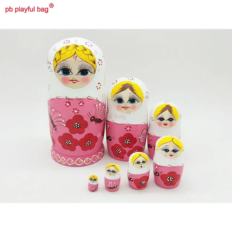 PB Playful bag Seven layer Pink Butterfly Russian dolls wooden toy special Toys set birthday gift valentine's Day WG07