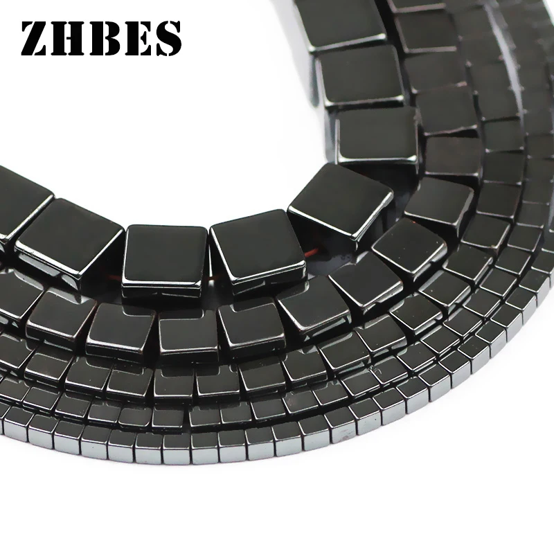 ZHBES cubo cuadrado de piedra negra Natural, espaciadores de hematita, cuentas sueltas para fabricación de joyas, accesorios de pulsera DIY,