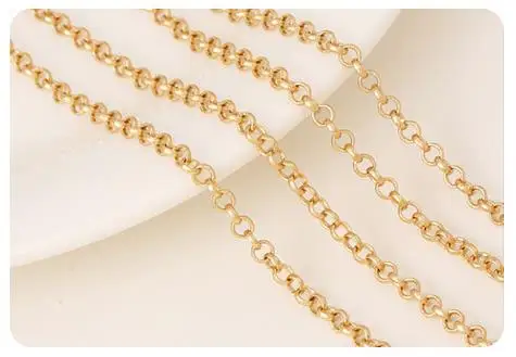 (4292)2 Meter 2MM 2.5MM 3MM 24K Champagne Gold Color Plated Brass Round Link Chains Necklace Chains Quality Jewelry Accessories