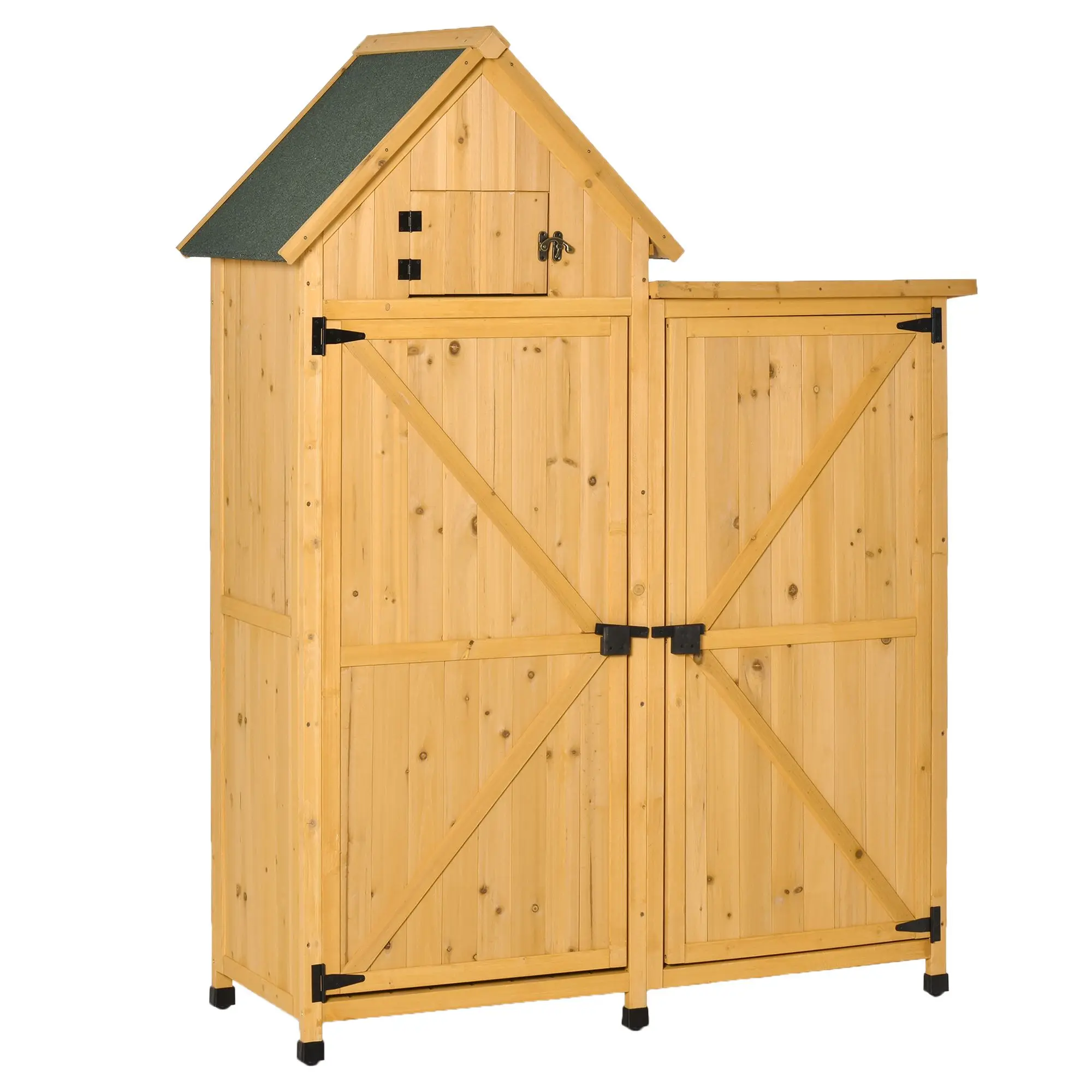 Outsunny wooden garden shed with 2 doors 138x54,5x175 cm storage shed asphalt roof shelves hooks