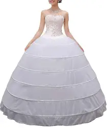 Frauen Krinoline Petticoat A-line 6 Hoop Rock Rutscht Lange Unterrock für Hochzeit Braut Kleid Ballkleid Weiß 2022