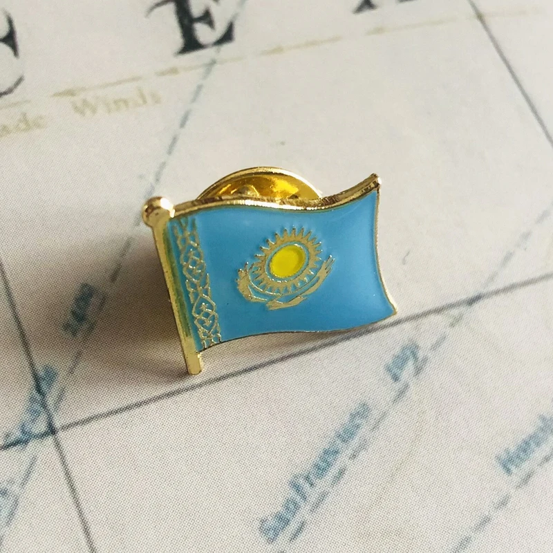 KAZAKHSTAN  National Flag Embroidery Patches Badge Shield And Square Shape Pin One Set On The Cloth Armband Backpack Decoration
