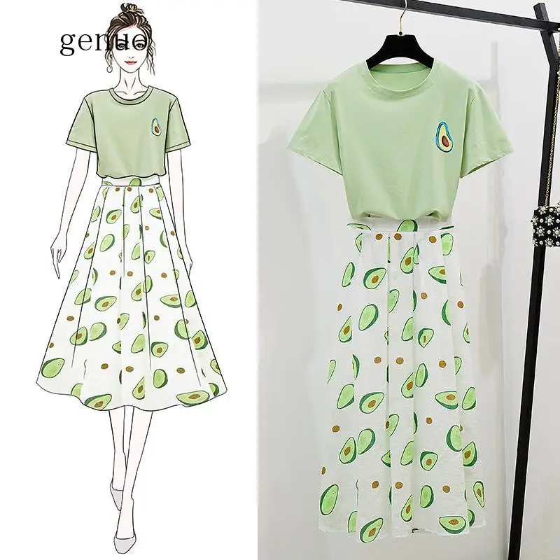 

Women Green 2 Piece Sets Brim Niche Nifty And French Hepburn Matcha Green Fairy Skirt Suit Korean Chic Women Summer Top Skirts