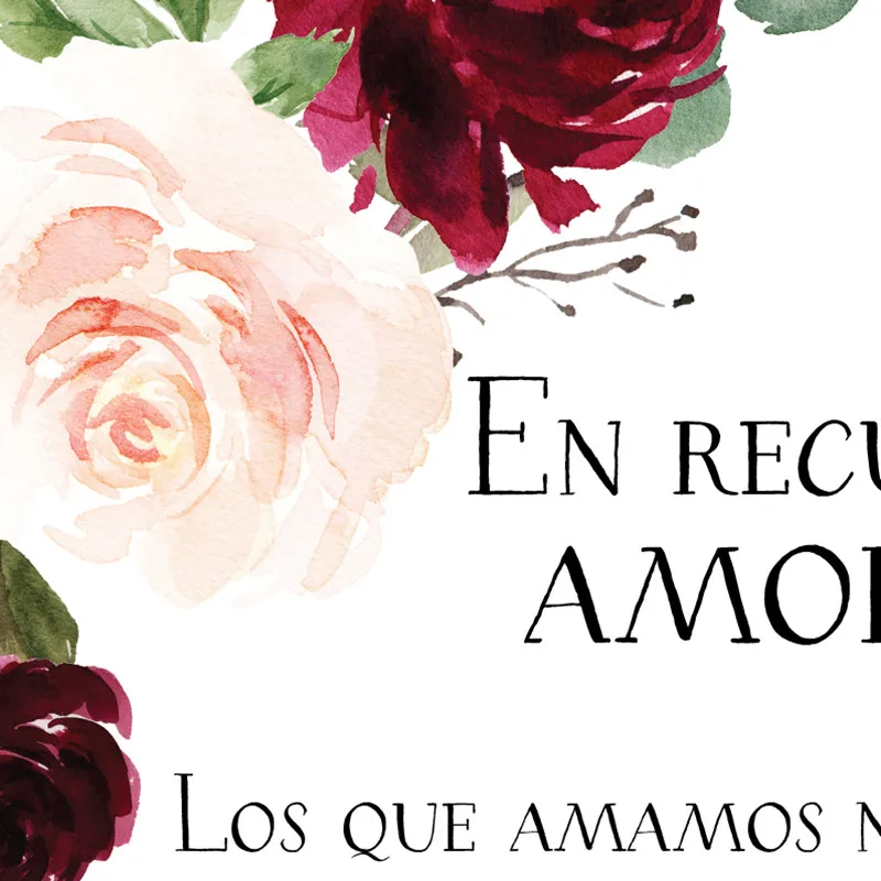 En recuerdo amoroso Spanish In Loving Memory Quote Art Canvas Painting Wedding Memorial Sign Decor Watercolor Floral Prints