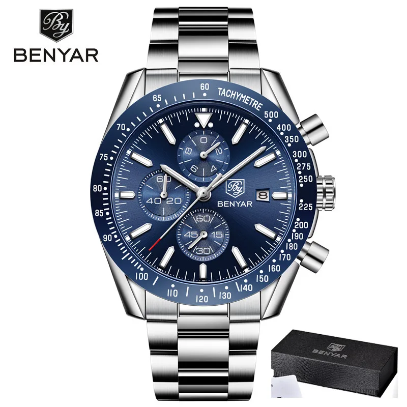 Male Watch BENYAR Top Brand Luxury Full Steel Business Quartz Men Casual Waterproof Sports WristWatches Clock Relogio Masculino