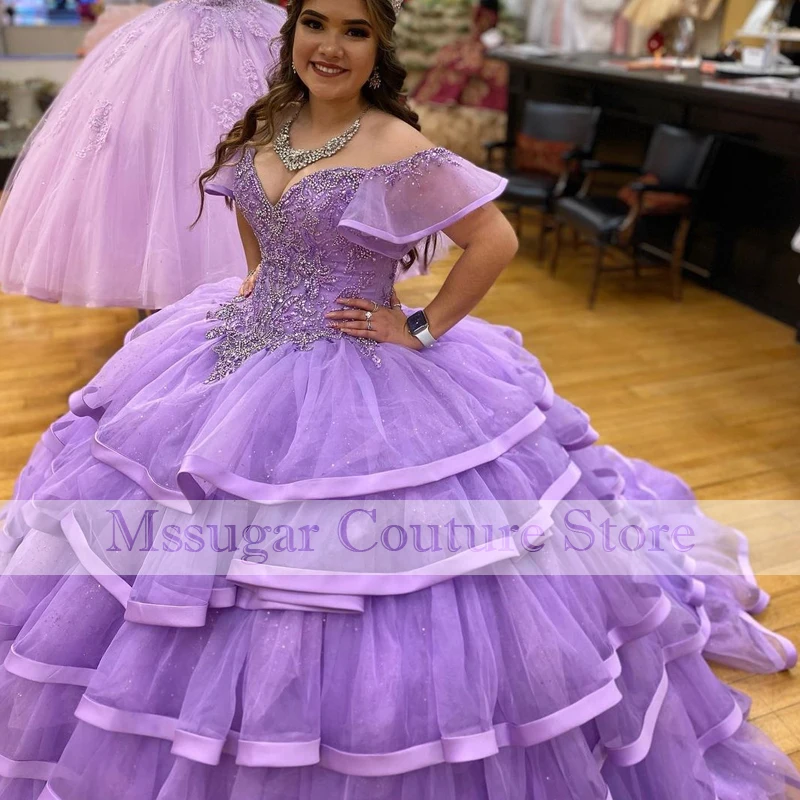 2022 Purple Vestidos Quinceanera Dresses Sweetheart Beading Applique Ball Gown Dress Robes De Soirée