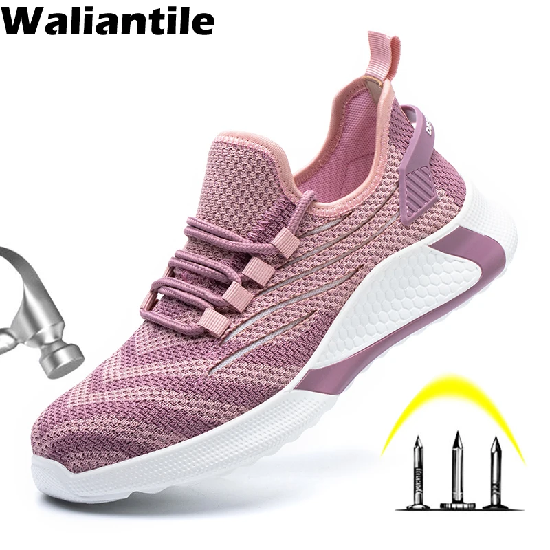 

Waliantile Lightweight Safety Shoes For Lady Women Puncture Proof Work Boots Anti-smashing Steel Toe Cap Indestructible Sneakers