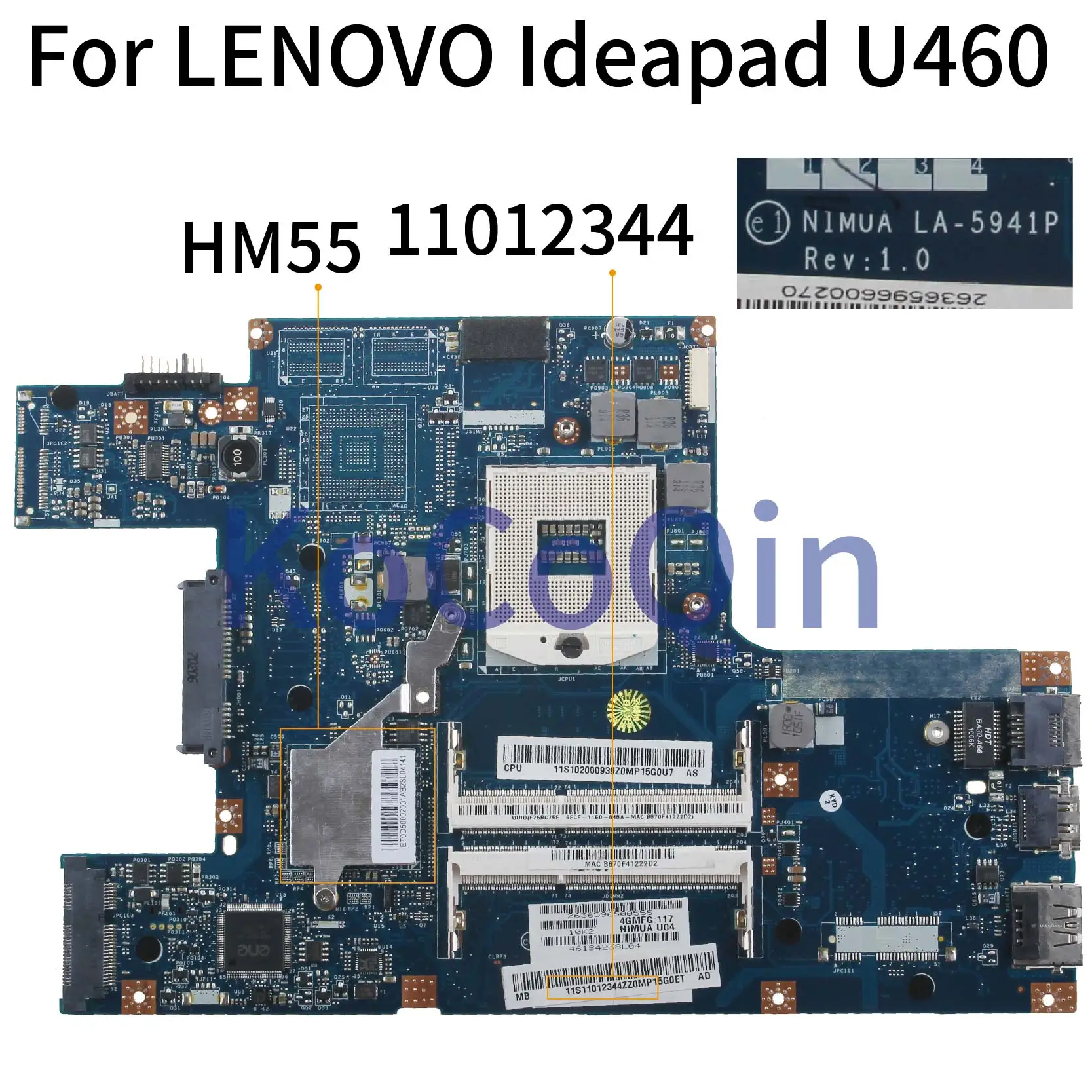 

KoCoQin Laptop motherboard For LENOVO Ideapad U460 HM55 Mainboard NIMUA LA-5941P