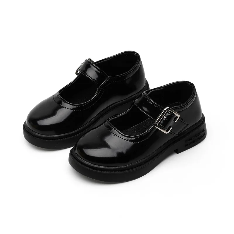 Sapatos de couro preto para meninas com vestido e princesa, escola para performance de estudante, chaussure 3 4 5 6 7 8 9 10 11 12 13t