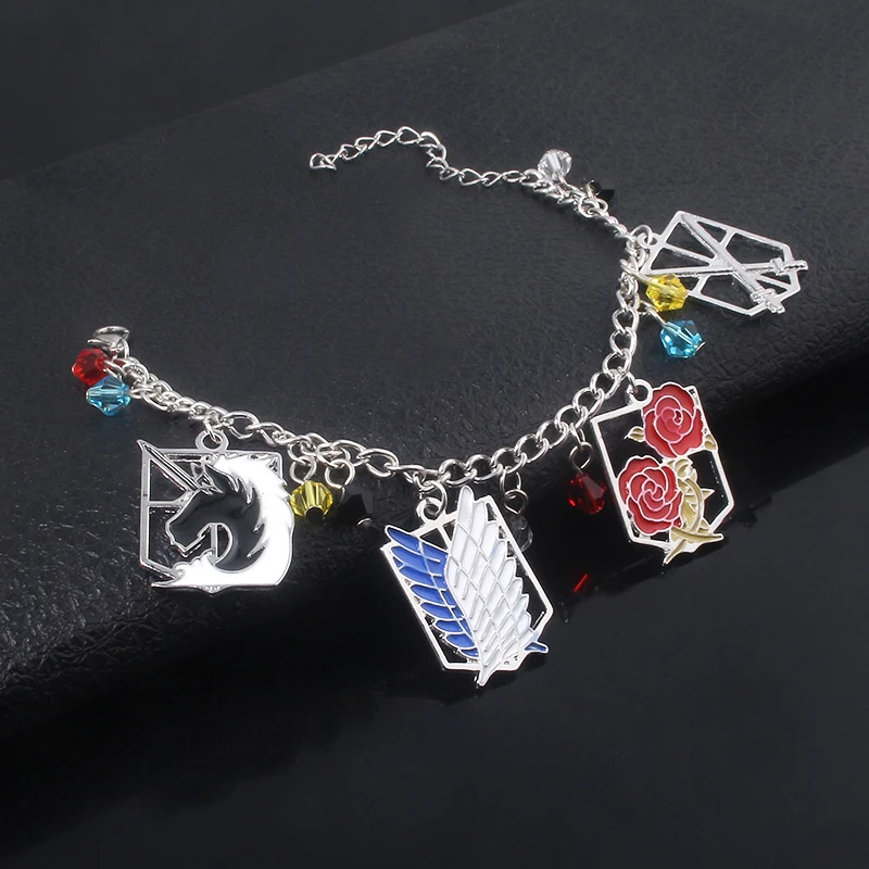 Anime Attack On Titan Charms Bracelet Wings of Liberty Freedom Scouting Legion Eren Bangle Bracelets for Women Men Jewelry