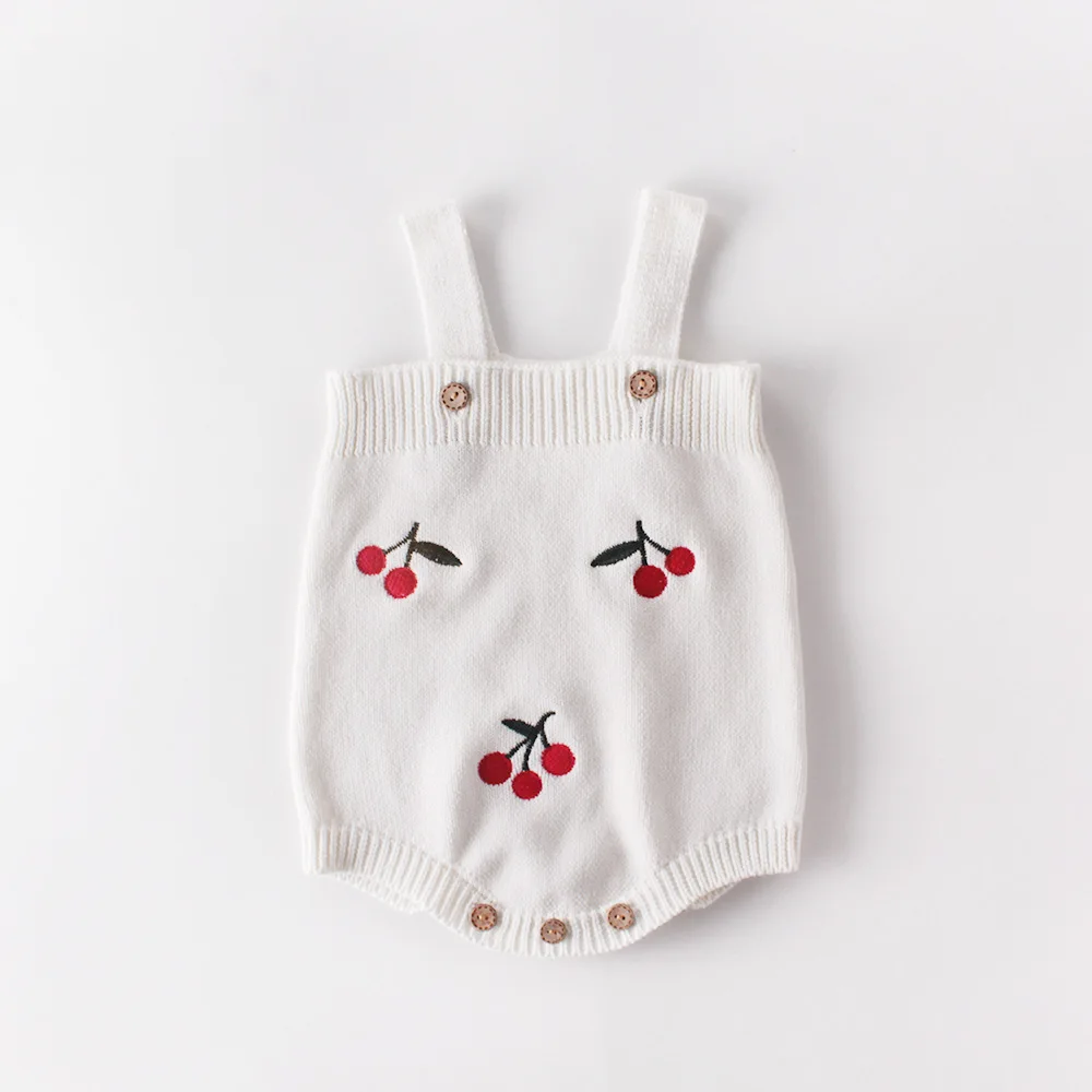 2pcs Baby Cardigan+Romper Cherry Embroidered Coat Toddler Sweater Baby Girl Jacket 3 6 9 12 18 24 Month Infant Clothes OBS204033