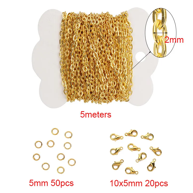 5meters Metal Iron Chains Bulk With Lobster Clasps for Necklace Diameter 2mm Gold Color Metal Link Chains Lot Diy Jewelry Making