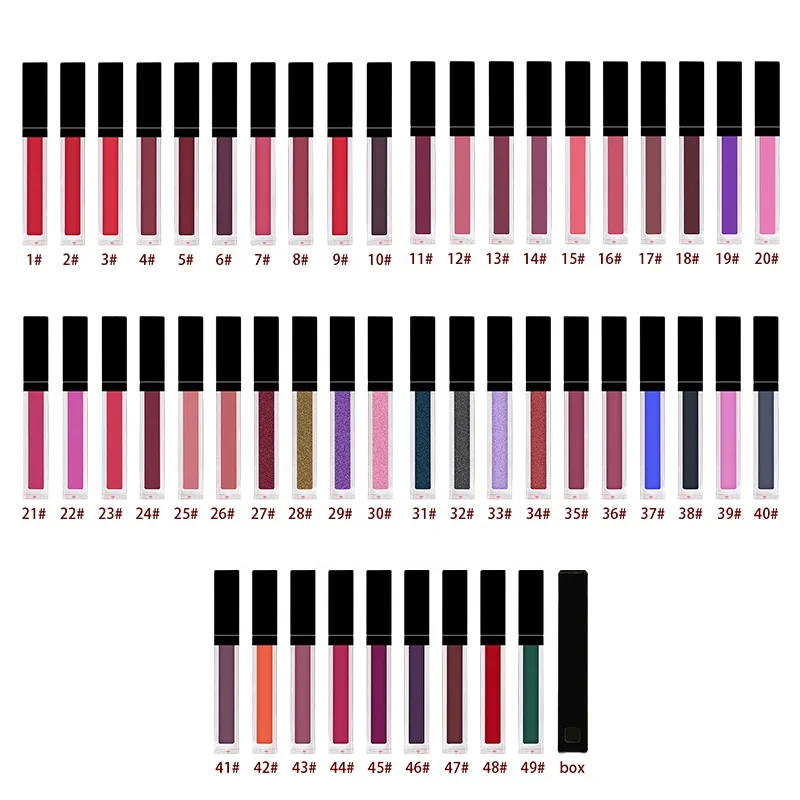 Private Label Matte Lip Gloss 49 Color Black Tube Organic Waterproof Matte Lip Gloss