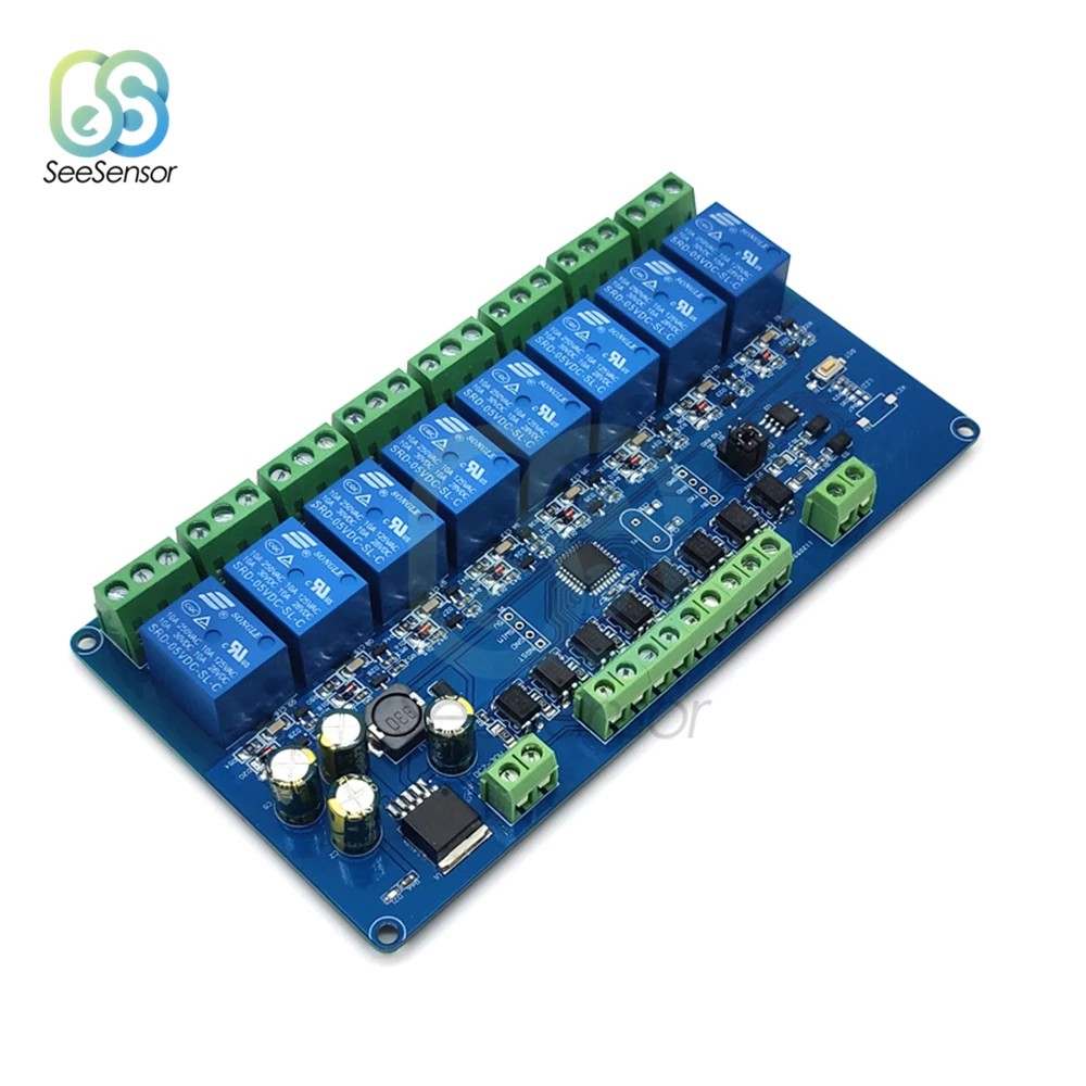 For Modbus RTU 8 CH Relay Module RS485 TTL Communication UART 8-Channel Input 7-30V Relay Module