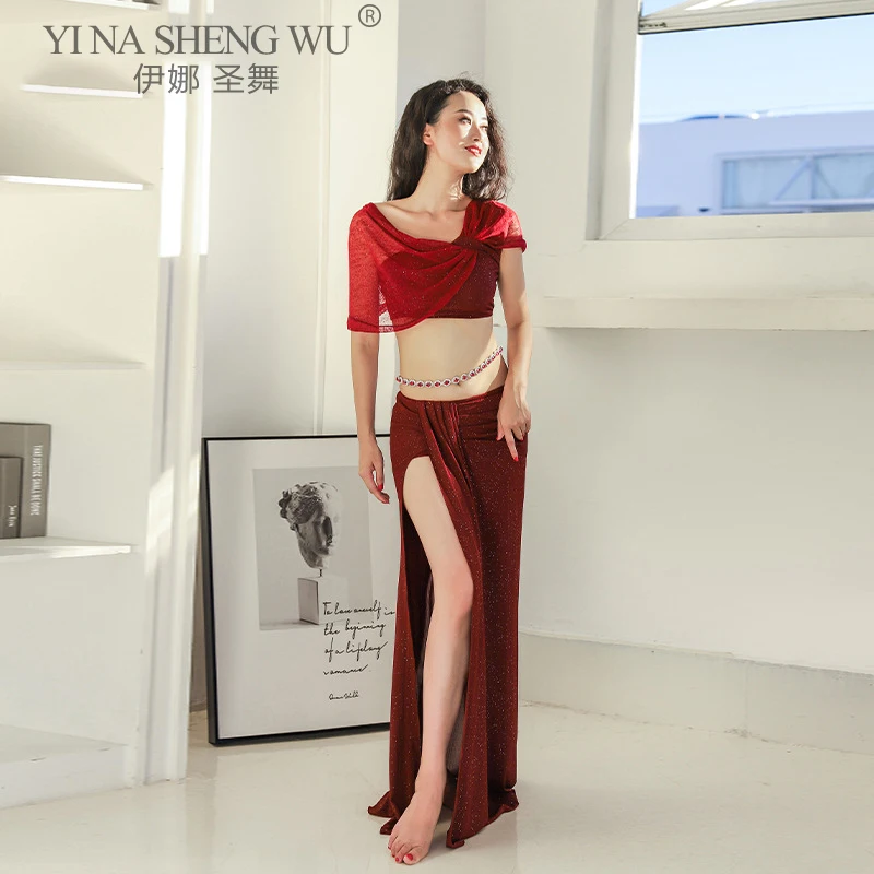 Disfraz de danza del vientre para mujer, traje de entrenamiento de diosa Oriental elegante, ropa de práctica de danza del vientre, falda larga superior