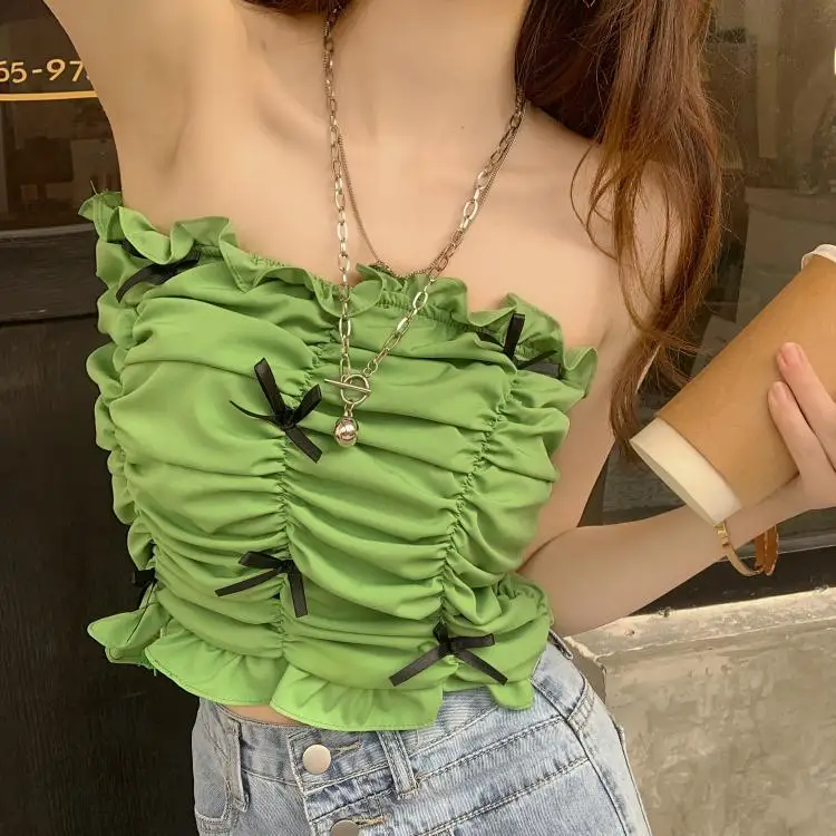 Women Corset Tops Sexy Pleated Elastic Knitted Tube Top Butterfly Vest Tank Camis Crop Top For Women