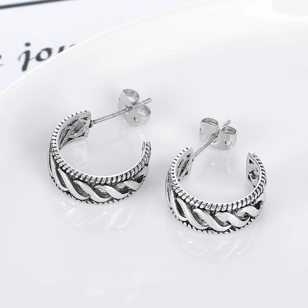 European Vintage Silver Color Buddha Earrings Circle Handmade Middle Stud Earring Bali Wrap for Women Fashion Jewelry