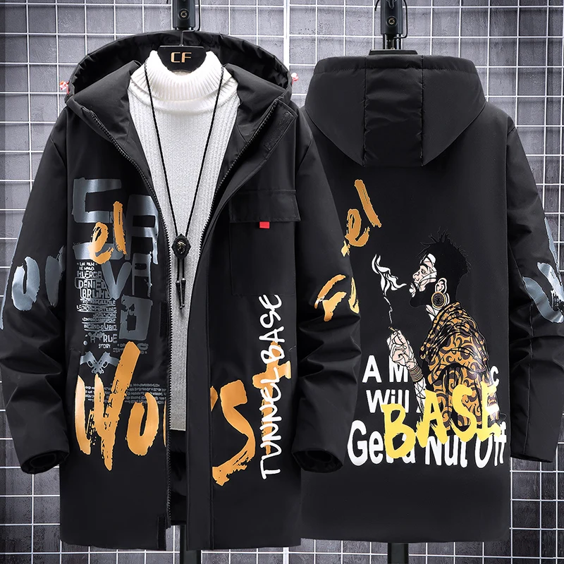 190KG Winter Men\'s Oversized Jacket Hip Hop Punk Streetwear Hooded Fashion Coat Warm Thick Outwear Men Clothing Large Size 12XL