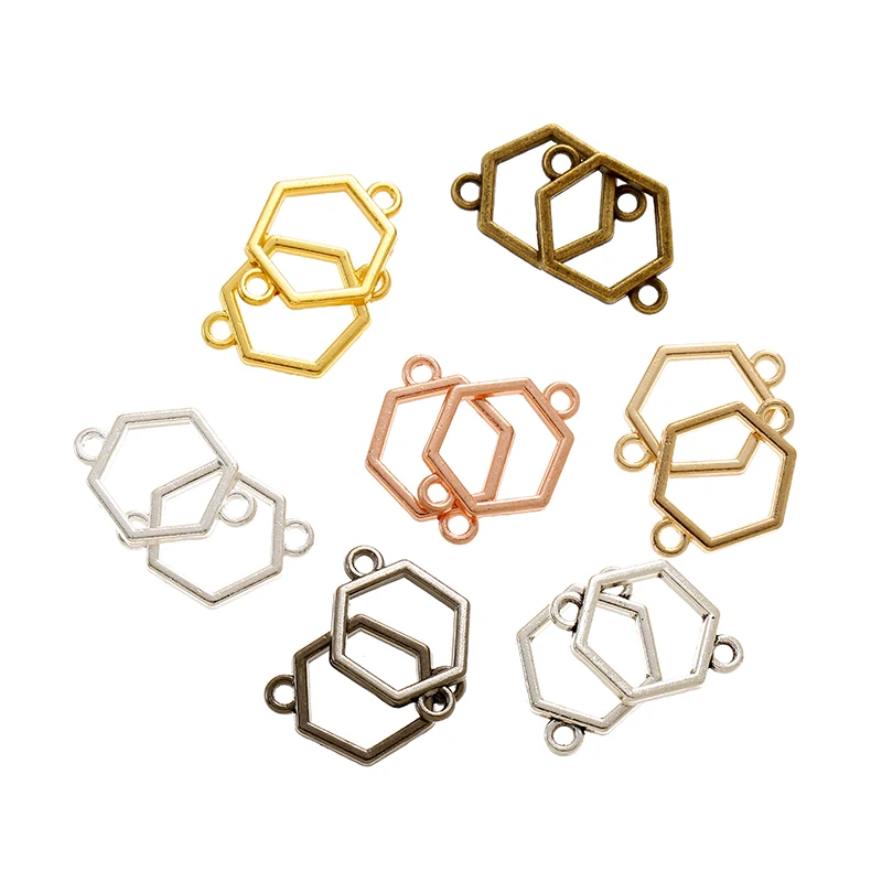 YuenZ 10pcs 7Color Mini  hexagon Charm Hollow Glue Blank Pendant Tray Bezel Charms DIY Bracelet Necklace Handmade Bezel Mold