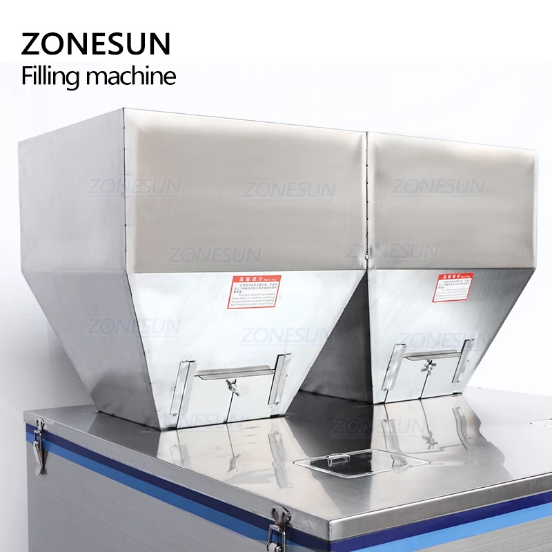 ZONESUN Bubuk Biji Kopi Kantong Sachet Oatmeal Mesin Pengisi Berat Badan Getaran dengan Gerbong Ganda