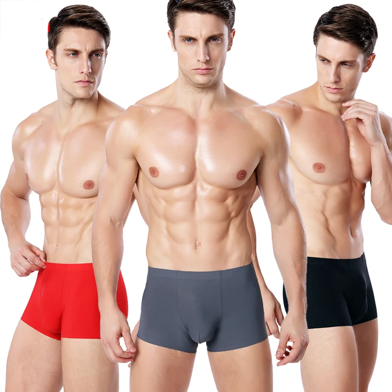 Boxers de seda gelo masculino, roupa interior sem costura, shorts boxer respiráveis ultra-finos, cuecas masculinas, 4 peças por conjunto