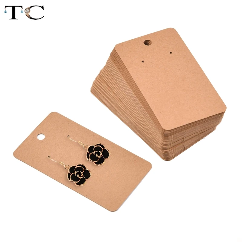 100Pcs Kraft Paper Blank Jewelry Display Card Cardboard Earring Package Hang Tag Card Brown 5 X 9cm