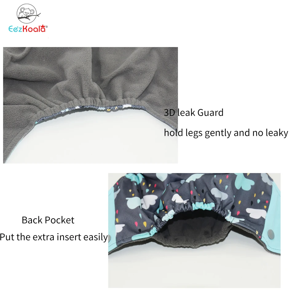 EezKoala Bamboo Charcoal Pocket Diaper Baby Washable Reusable Eco-Friendly Diapers Diaper Cover Pocket Modern Cloth Diapers