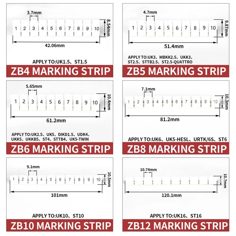 10PCS ZB5 with the word and Blank printing type markers UK series Terminal with the number Din Rail Terminal Blocks Maker Strips