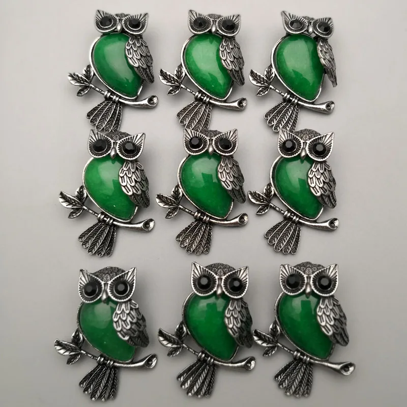 fashion new natural stone mixed animal Owl Archaize Pendant necklace for making Jewelry charm Point parts 12pcs/lot wholesale