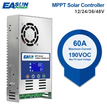 EASUN POWER 60A MPPT คอนโทรลเลอร์ชาร์จพลังงานแสงอาทิตย์ 12V 24V 36V 48VAuto สําหรับ Max PV 190VDC ตะกั่วกรดแบตเตอรี่ลิเธียม