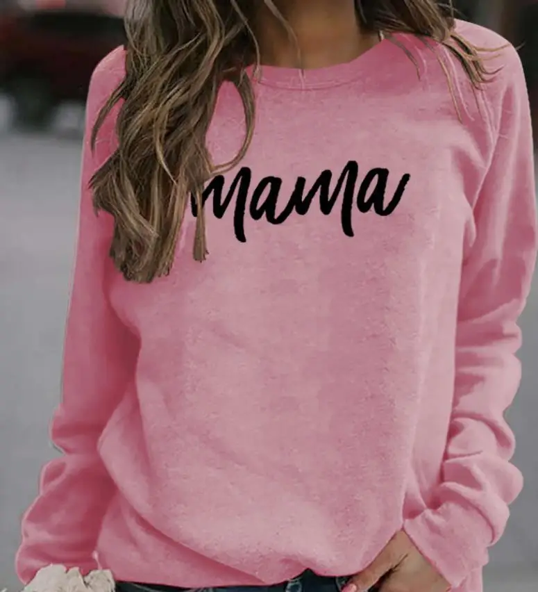 Women Hoodie Mama Letter Printed Hoodies Women Fleece Long Sleeve O Neck Loose Sweatshirt Girls Women Hoodie Pullovers Winter