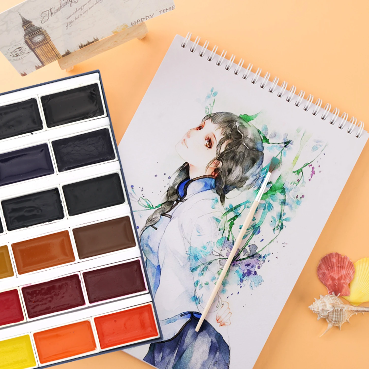 SeamiArt juego de pintura de acuarela semiseca, pigmento de Color agua para artista, Caja de Regalos, suministros de arte, 24 colores