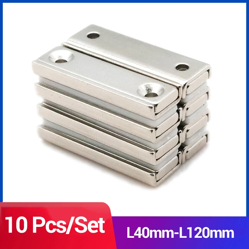 

10 Pcs N35 50mm 60mm 80mm 100mm 120mm Long Strip Magnetic Strong Sheet Rare Earth Magnet 2 Holes Block Rectangular Magnets NdFeB